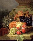 Peaches, Grapes And A Pineapple In A Basket, On A Stone Ledge by Eloise Harriet Stannard